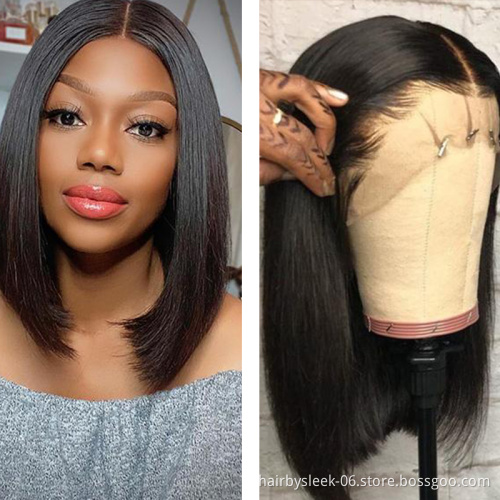 Short Bob Wig women Vendors Brazilian Remy Hair Straight Pre Plucked Black Brown Wig Human Hair Lace Front Wigs